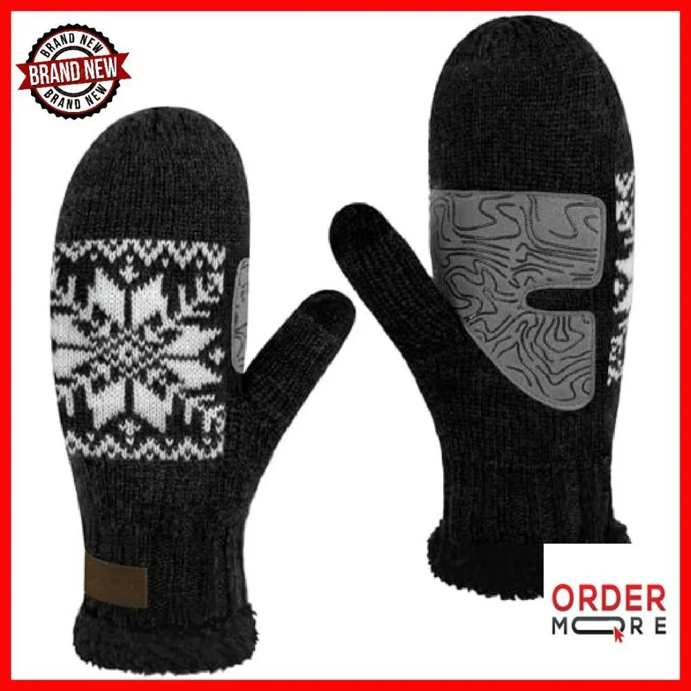 Touchscreen Mittens Sherpa Lined Cable Knit Winter Warm